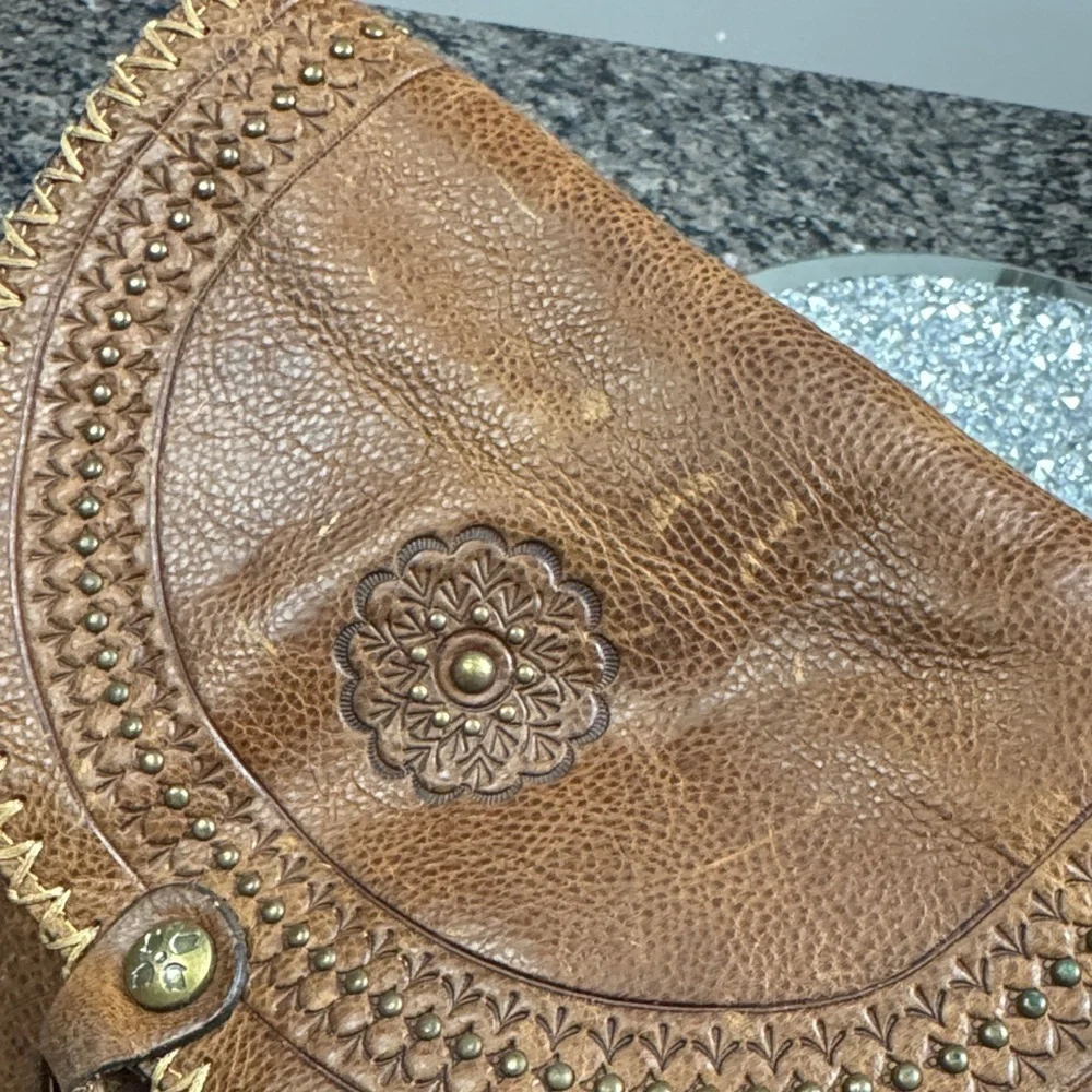 Patricia Nash Jovanna Tan Leather Rustic western Backpack with Tassel